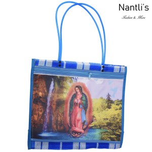 TM-90213 Azul Bolsa Tradicional Mexicana Virgen de Guadalupe Mayoreo Wholesale Mexican Tote Bag Nantlis Tradicion de Mexico