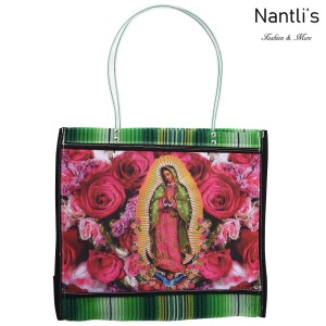 TM-90213 verde Bolsa Tradicional Mexicana Virgen de Guadalupe Mayoreo Wholesale Mexican Tote Bag Nantlis Tradicion de Mexico