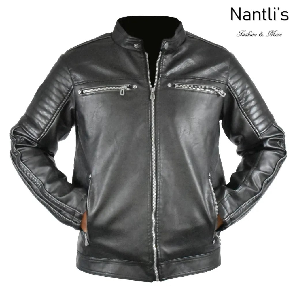 Chamarras por mayoreo en estados Unidos wholesale jackets TM-DI-001 Black Chamarra Moderna para hombre Faux Leather Mens Modern Jacket Nantlis front view