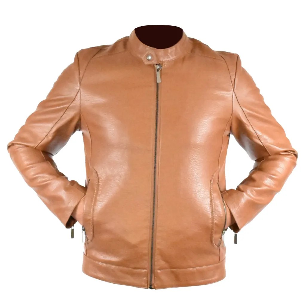 Chamarras por mayoreo en estados Unidos wholesale jackets TM-ABPF-27 Camel Chamarra Moderna para hombre Faux Leather Mens Modern Jacket Nantlis Front View