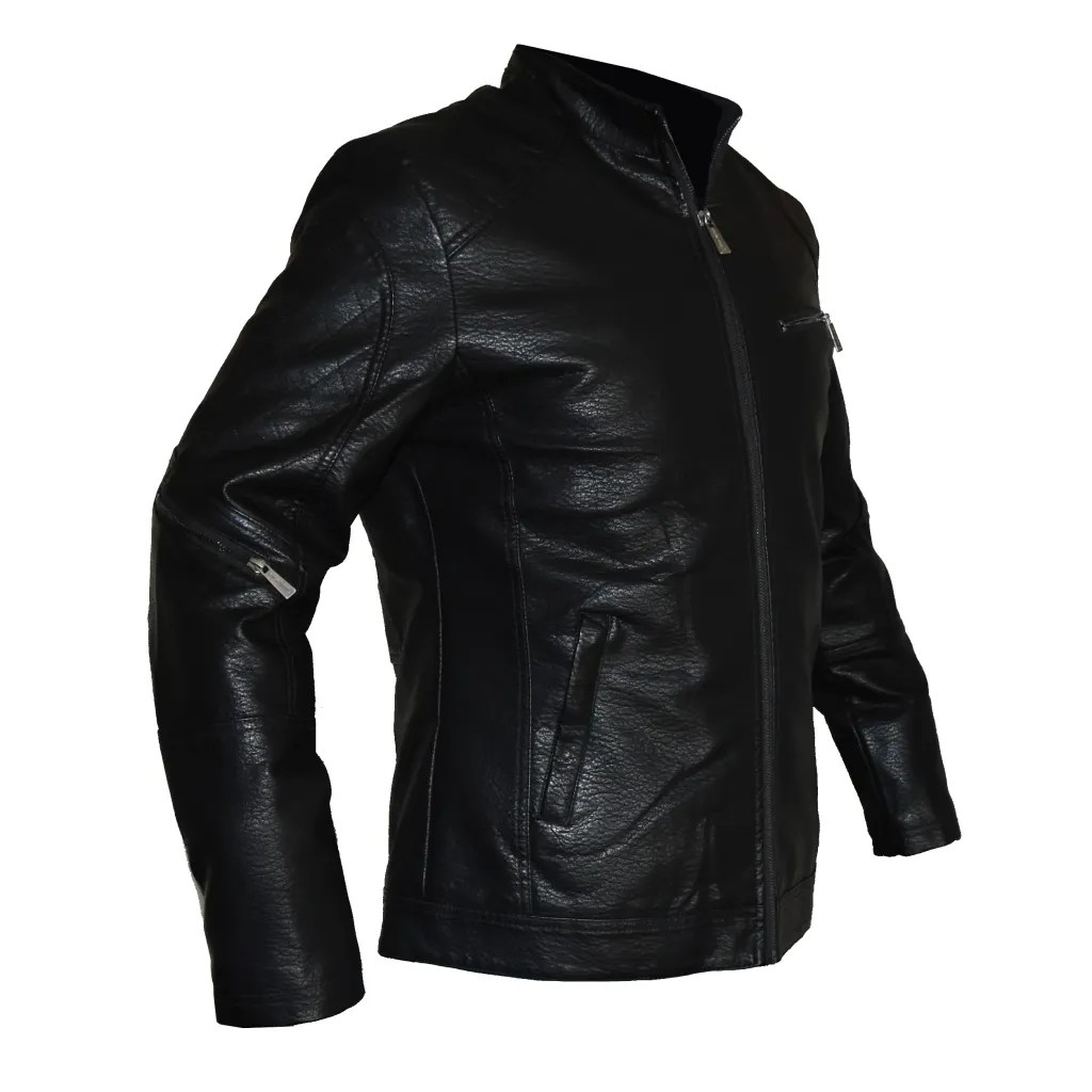 Chamarras por mayoreo en estados Unidos wholesale jackets TM-ABPF-34 Black Chamarra Moderna para hombre Faux Leather Mens Modern Jacket Nantlis Side