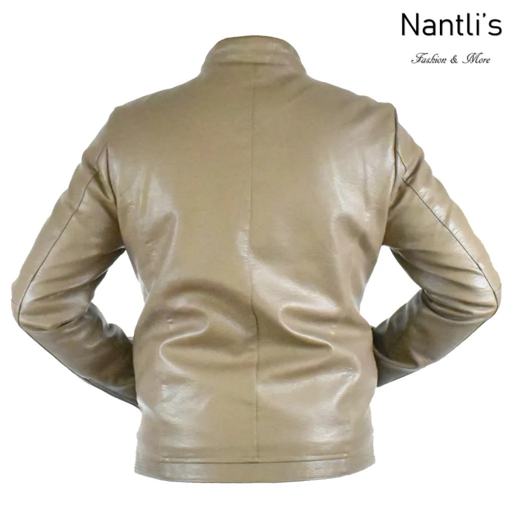 Chamarras por mayoreo en estados Unidos wholesale jackets TM-ABPF-25 Taupe Chamarra Moderna para hombre Faux Leather Mens Modern Jacket Nantlis rear View