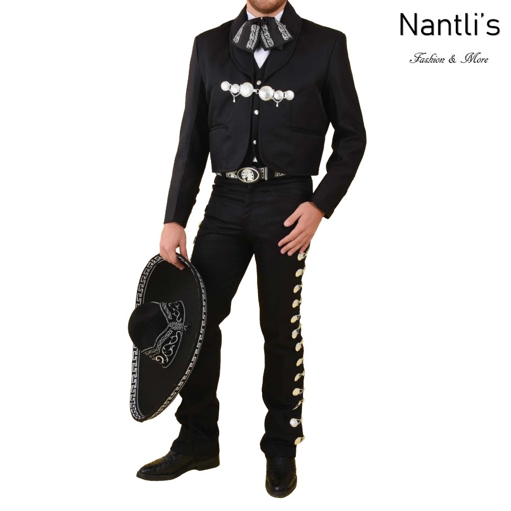 TM-72130-34-44 Black-Silver Traje Charro hombre Botonadura mens charro suit Nantlis Tradicion de Mexico