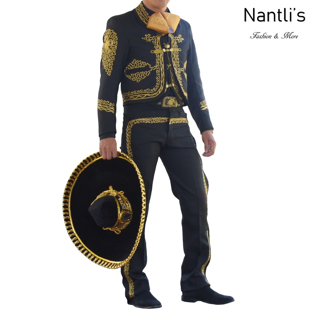 TM-72141-34-44 Black-Gold Traje Charro hombre mens charro suit Nantlis Tradicion de Mexico