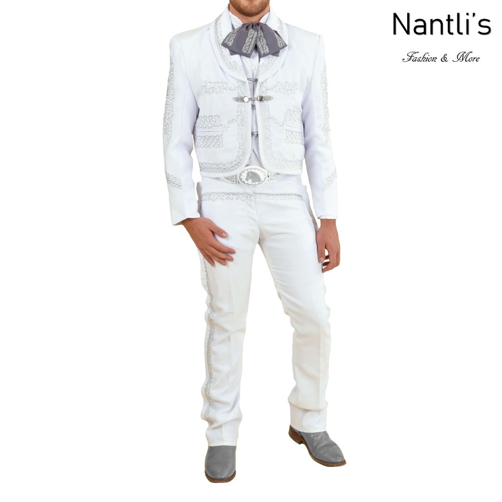 TM-72142-34-44 White-silver Traje Charro hombre mens charro suit Nantlis Tradicion de Mexico