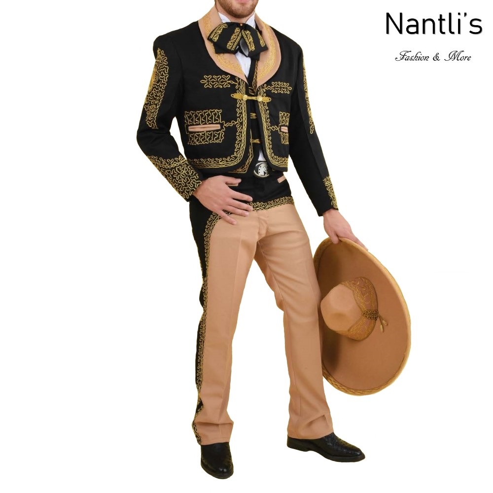 TM-72146-34-44 Black-Khaki-oro Traje Charro hombre mens charro suit Nantlis Tradicion de Mexico