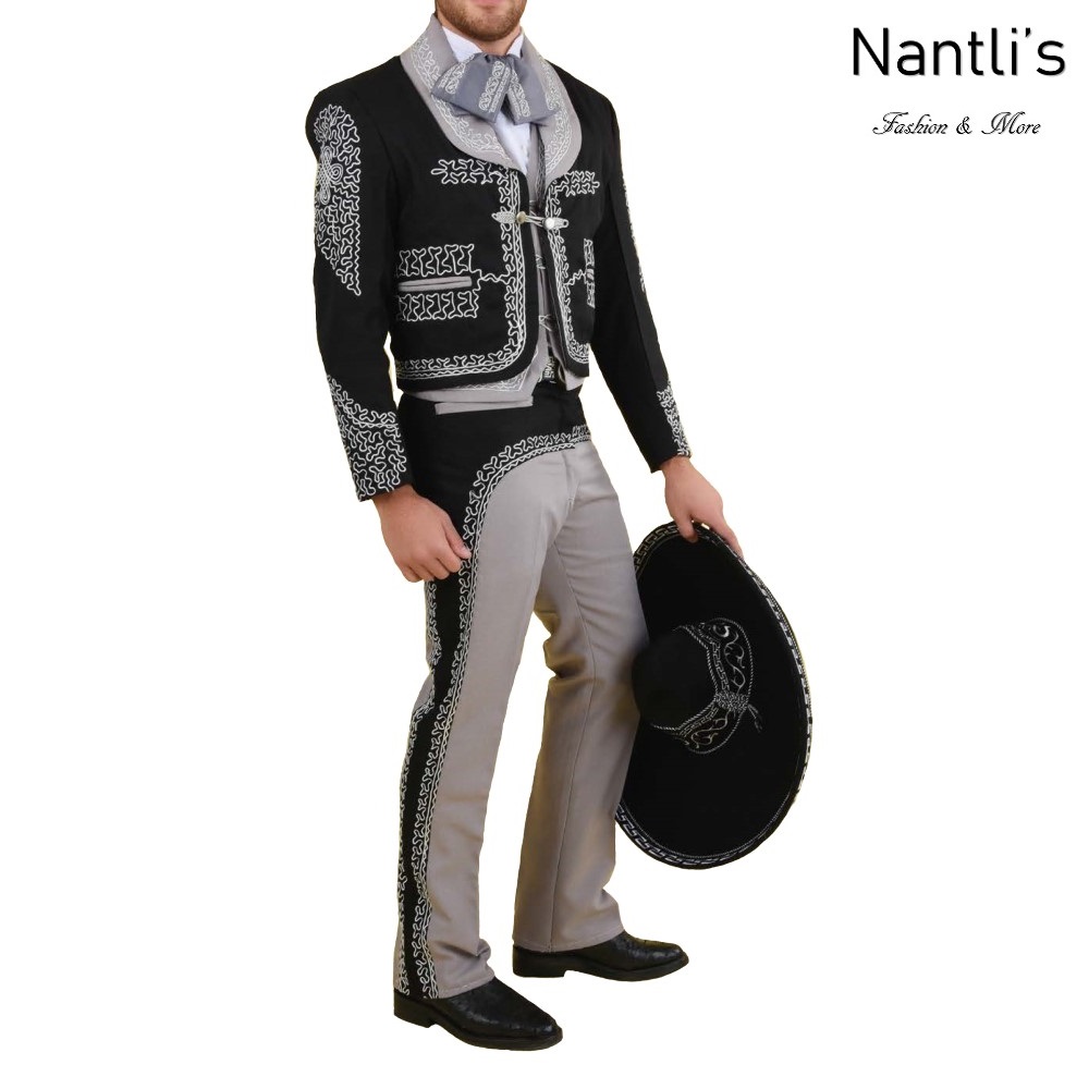 TM-72147-34-44 Black-Grey Traje Charro hombre mens charro suit Nantlis Tradicion de Mexico