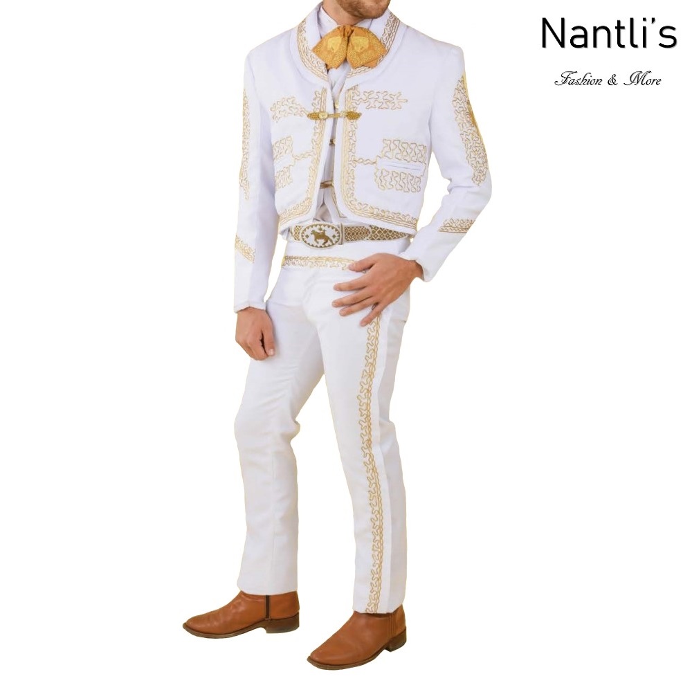 TM-72155-46-52 White-Gold Traje Charro hombre mens charro suit Nantlis Tradicion de Mexico