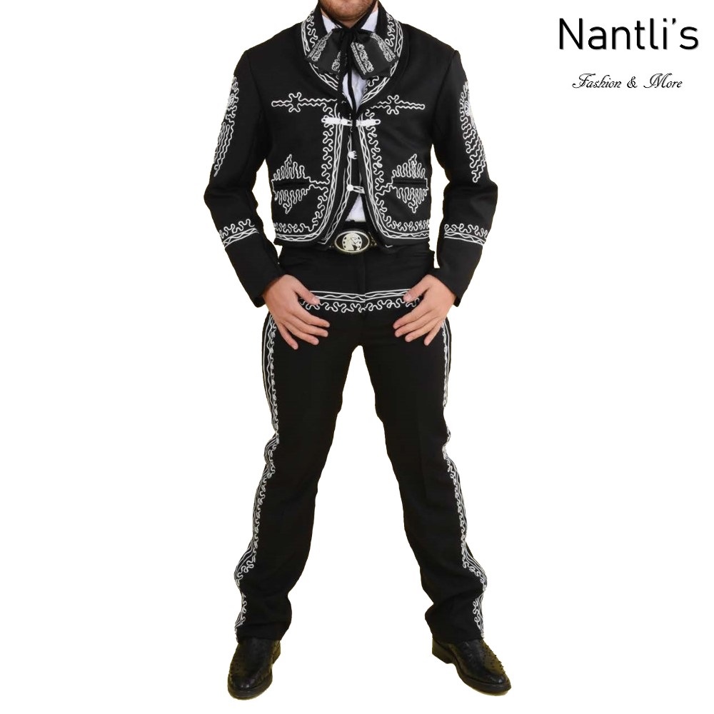 TM-72158-46-52 Black-White Traje Charro hombre mens charro suit Nantlis Tradicion de Mexico