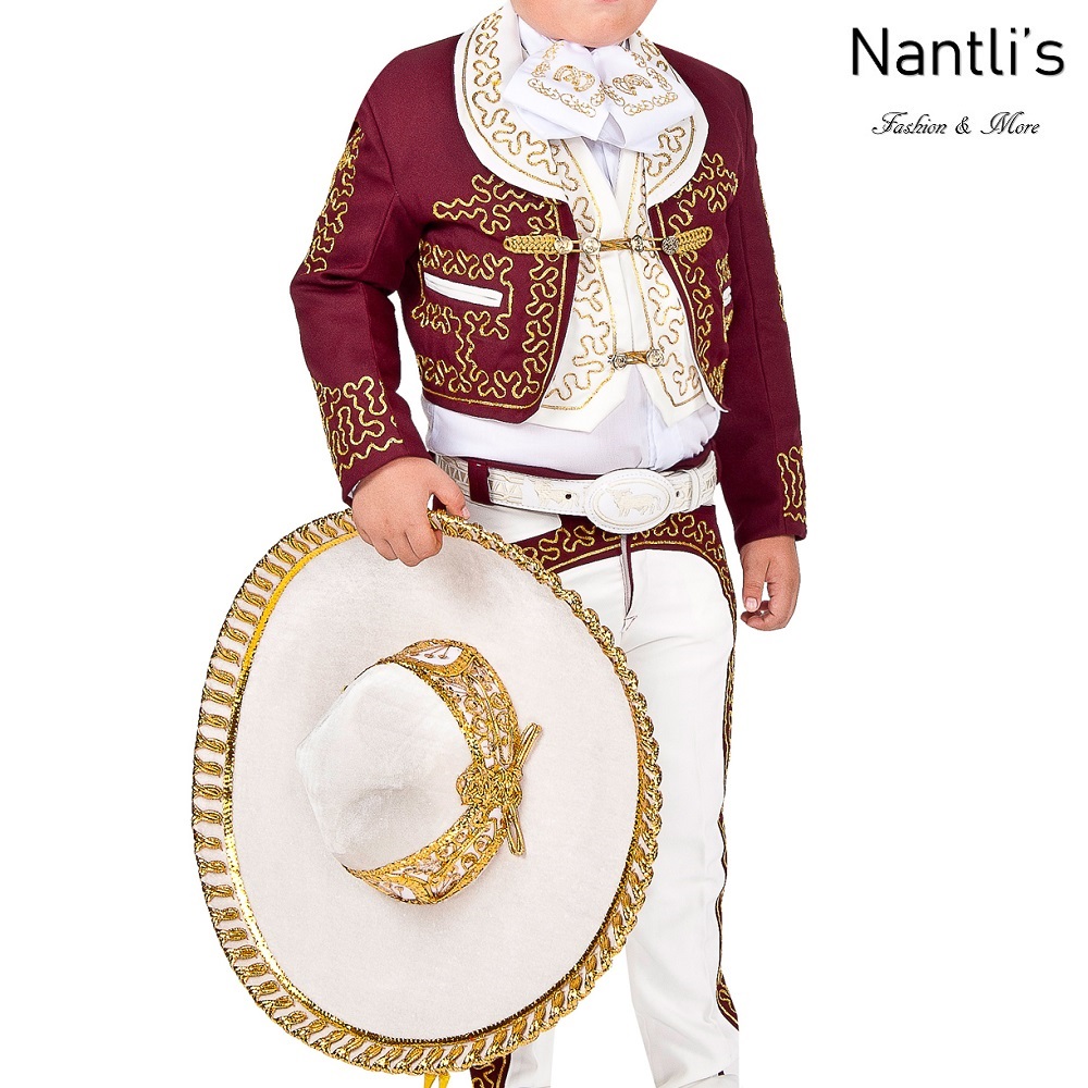 TM-72315-2-8 Wine-Beige-oro Traje Charro nino kids charro suit Nantlis Tradicion de Mexico