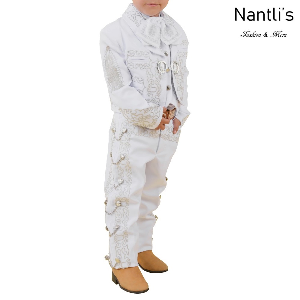 TM-72352-2-8 White-Silver Traje Charro nino Virgen de Guadalupe kids charro suit Nantlis Tradicion de Mexico