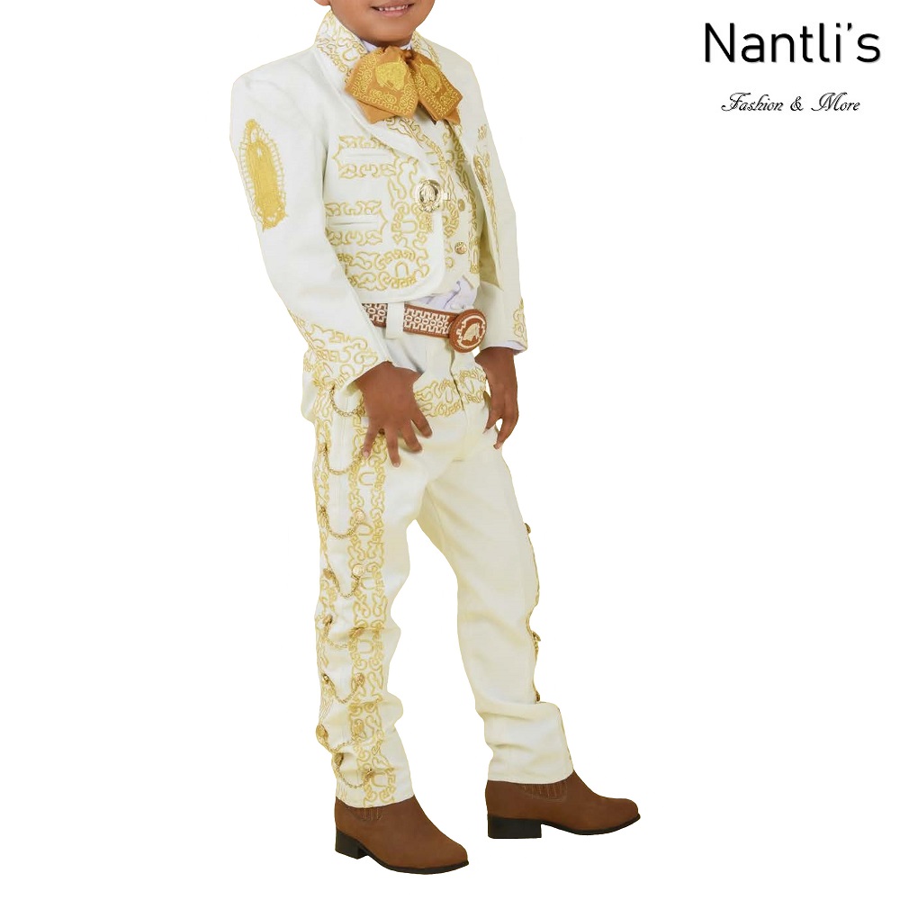 TM-72390-10-16 Beige-Gold Traje Charro nino Virgen de Guadalupe kids charro suit Nantlis Tradicion de Mexico
