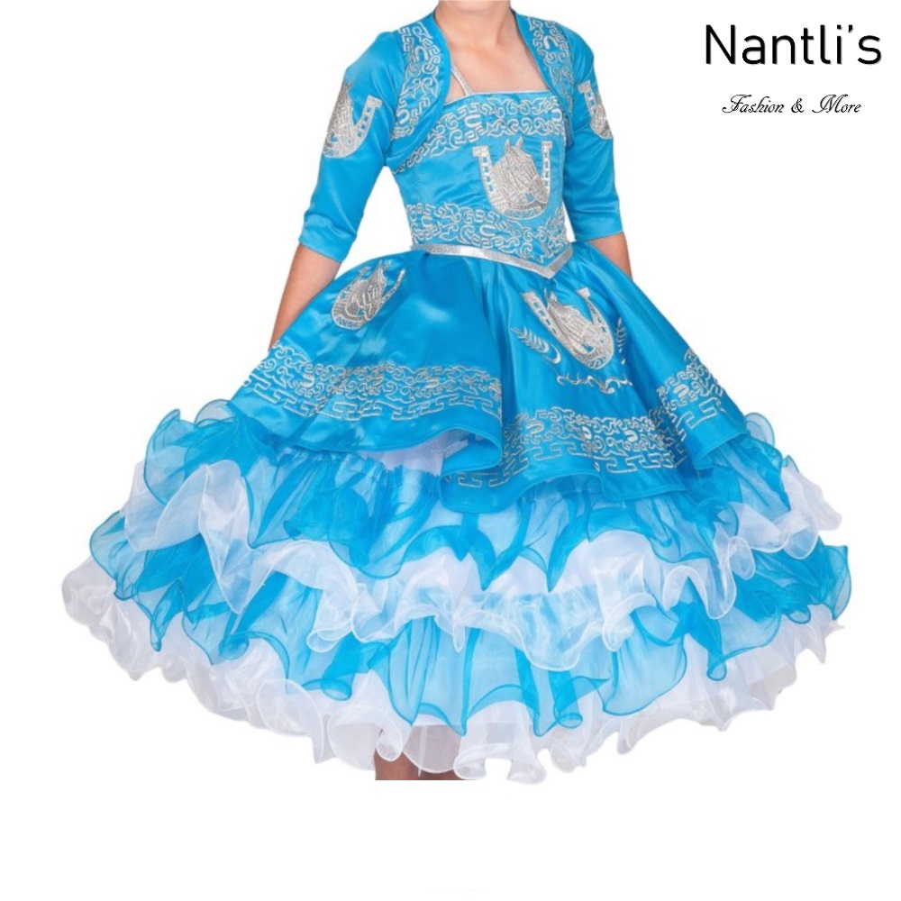 TM-76220-2-10 Blue-Silver Traje de Charro nina vestido presentacion Charro suit set for girls Nantlis Tradicion de Mexico
