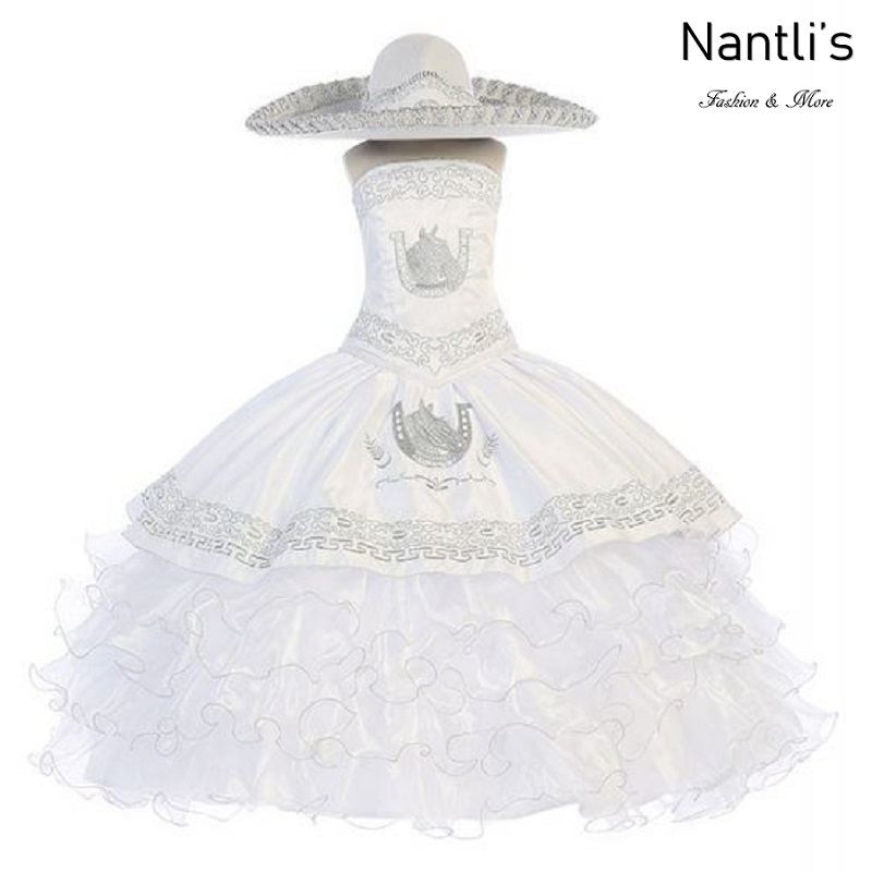TM-76220 White-Silver Traje de Charro nina presentacion vestido chaquetin sombrero girls Nantlis Tradicion de Mexico