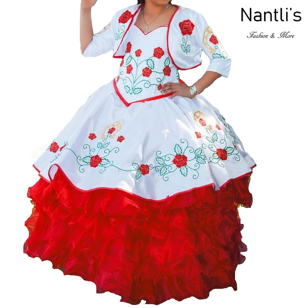 TM-76235-2-10 White-Red Traje de Charro nina vestido presentacion Charro suit set for girls Nantlis Tradicion de Mexico